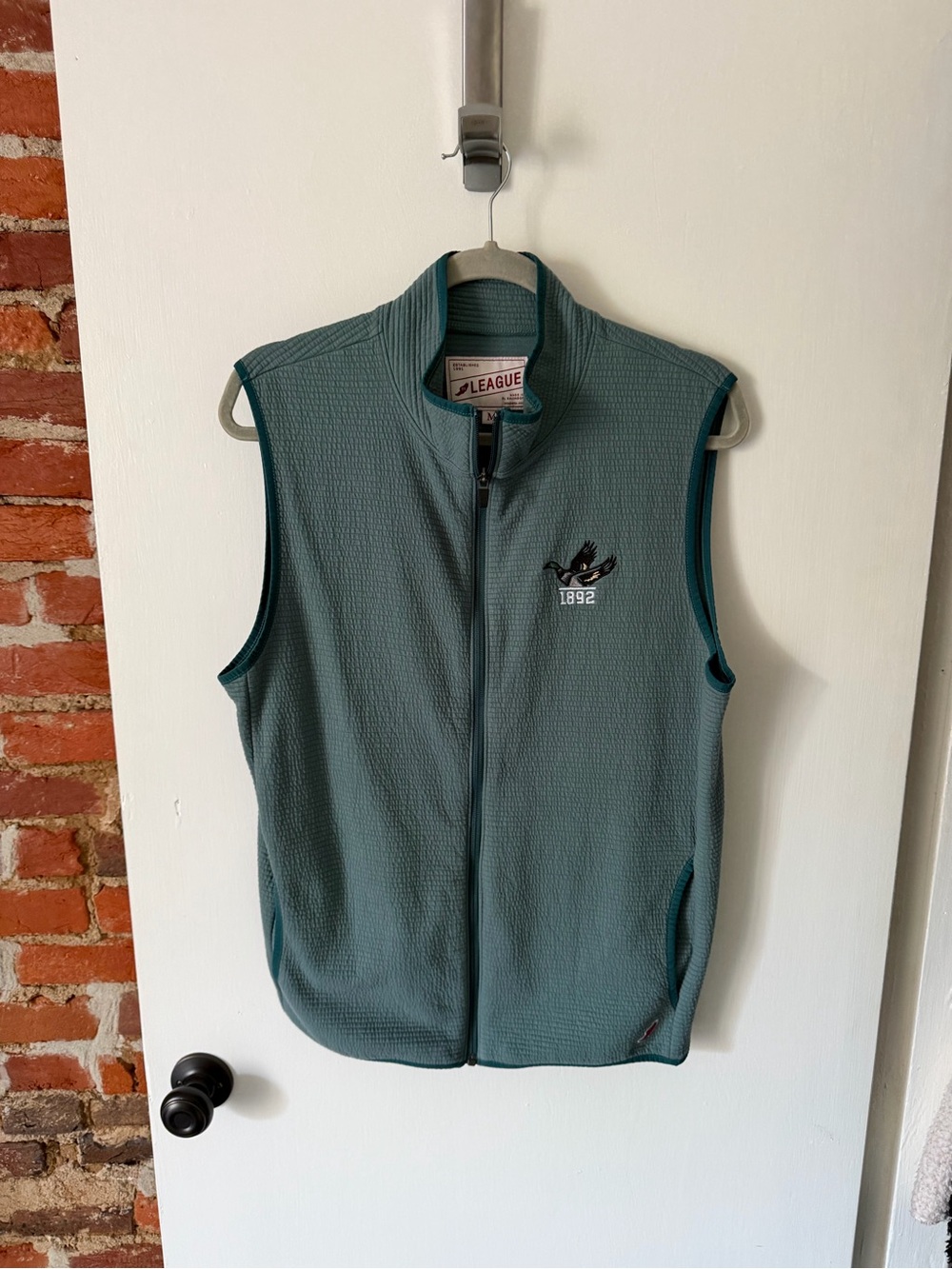 League Teal Quarter-Zip Textured Vest with Embroidered Duck